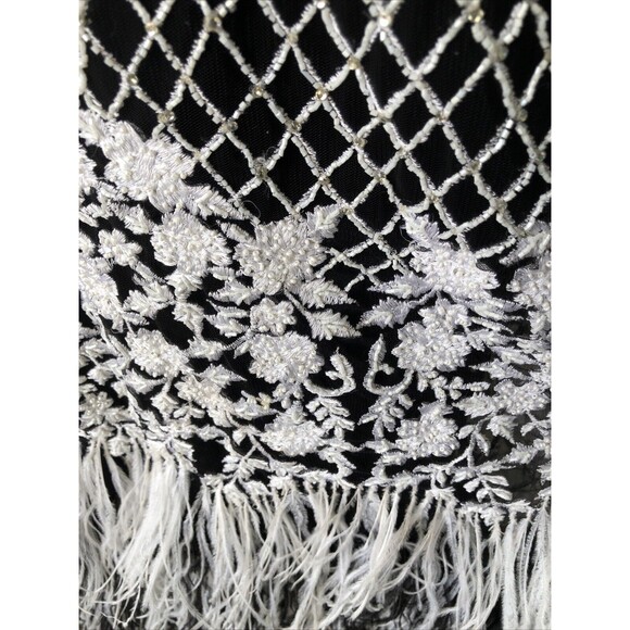 Unbranded White/Black Lace Overlay Feather Detail Lined Dress No Size Tag *Read* - Picture 9 of 13